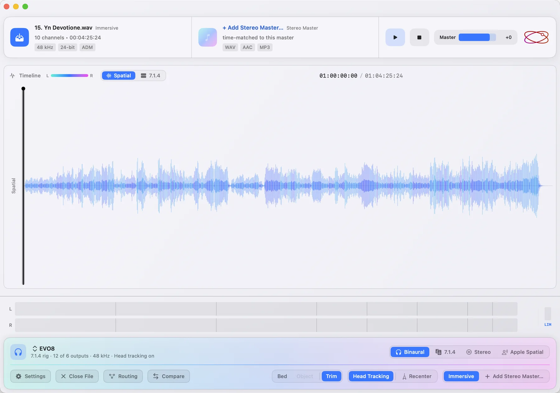 Orbit Lite 1.3 in light mode, showing a spatial waveform