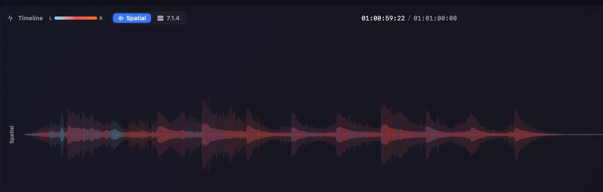 Orbit Lite 1.3's spatial waveform, coloured from blue on the left through pink to orange on the right